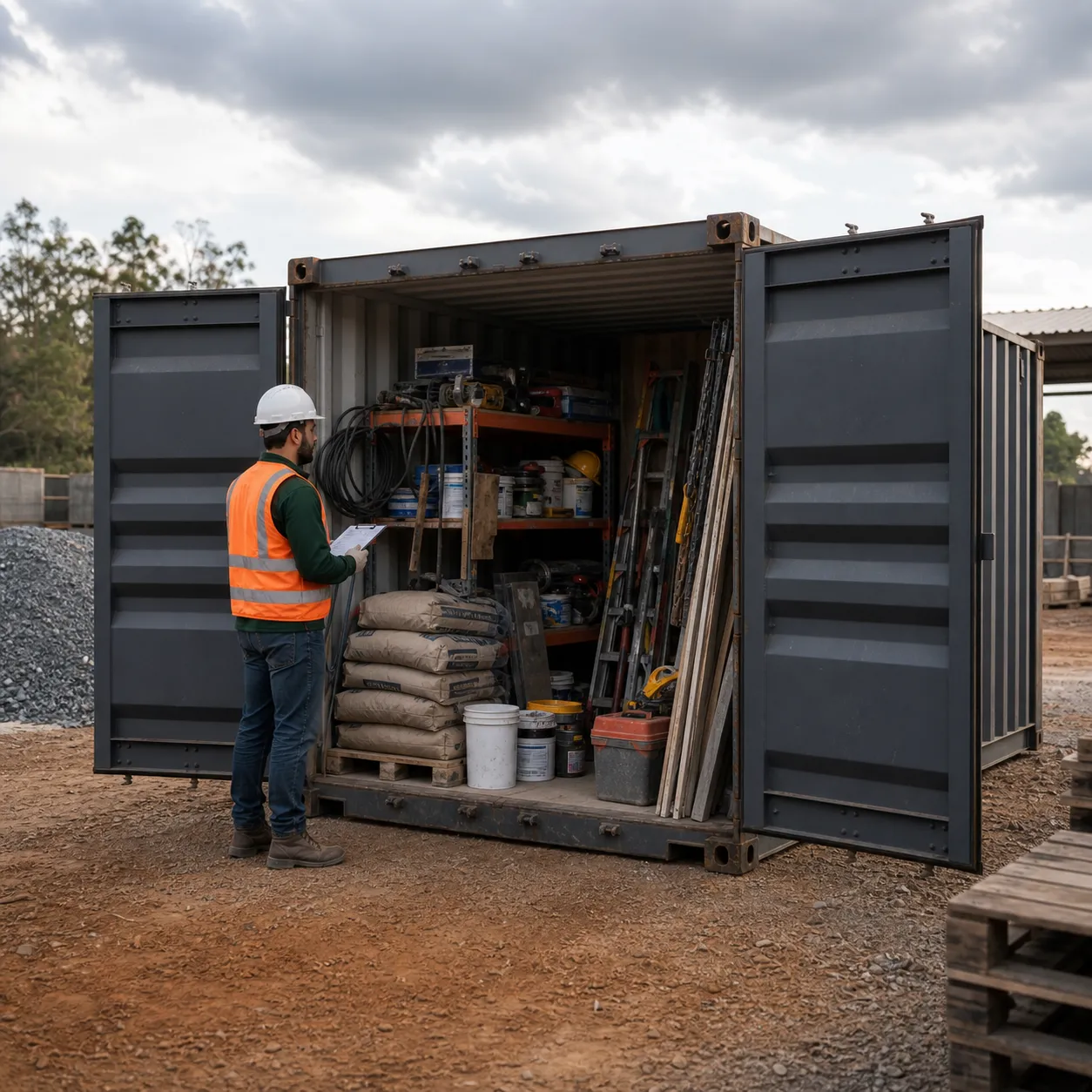Container depósito aberto com piso de madeira