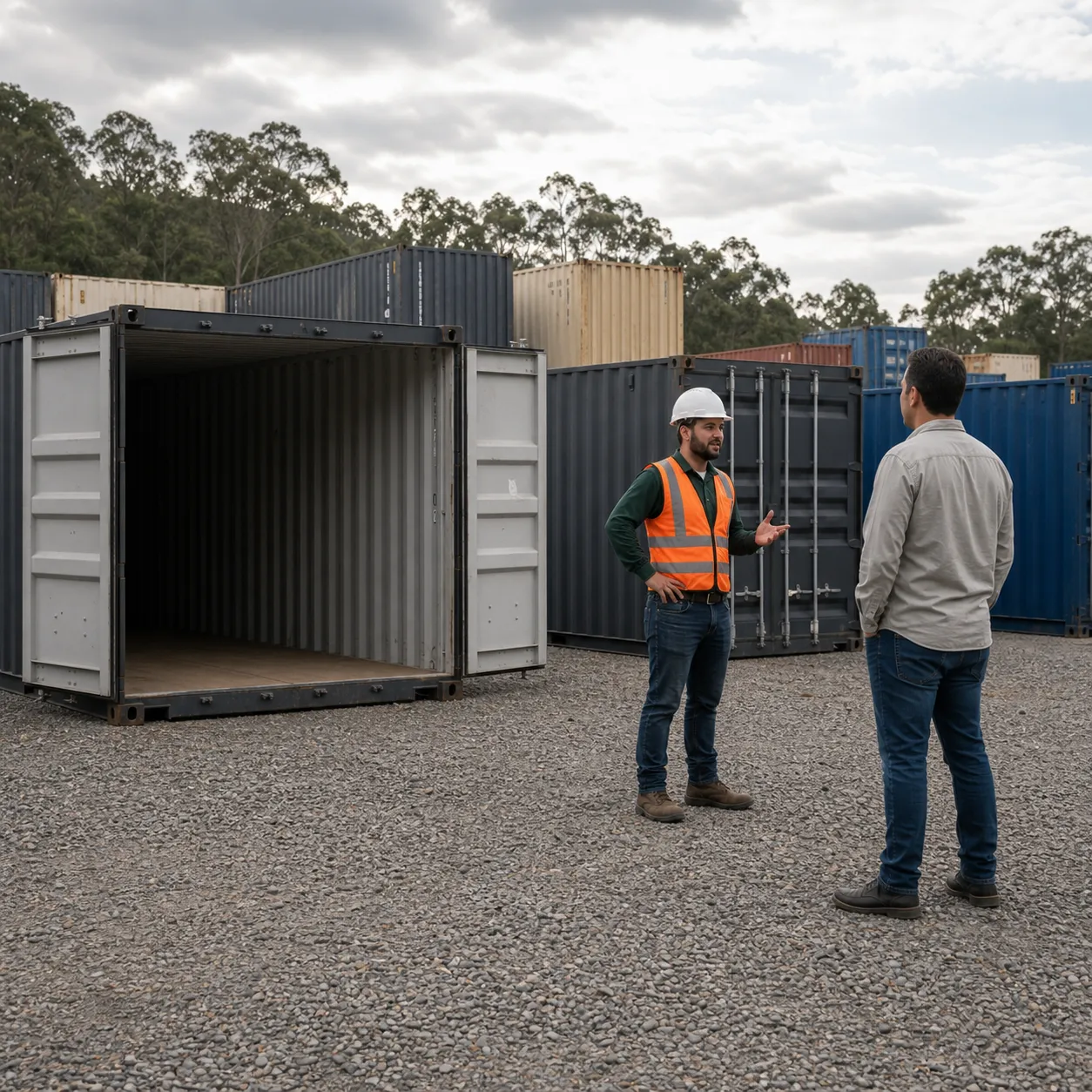 Pátio com containers disponíveis para compra
